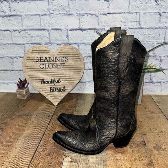 Corral rare diamond Aztec quilted tall boots snip toe - Picture 5 of 12